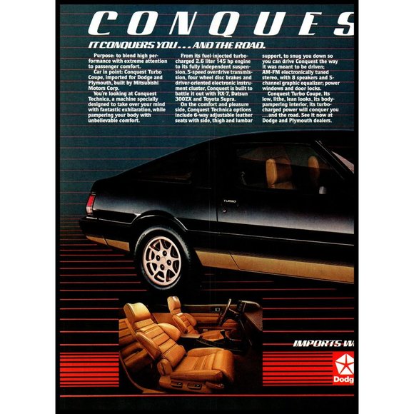 1984 Plymouth Conquest Turbo Hatchback 2 Page Vintage Print Ad 80s Wall Art - Picture 2 of 3